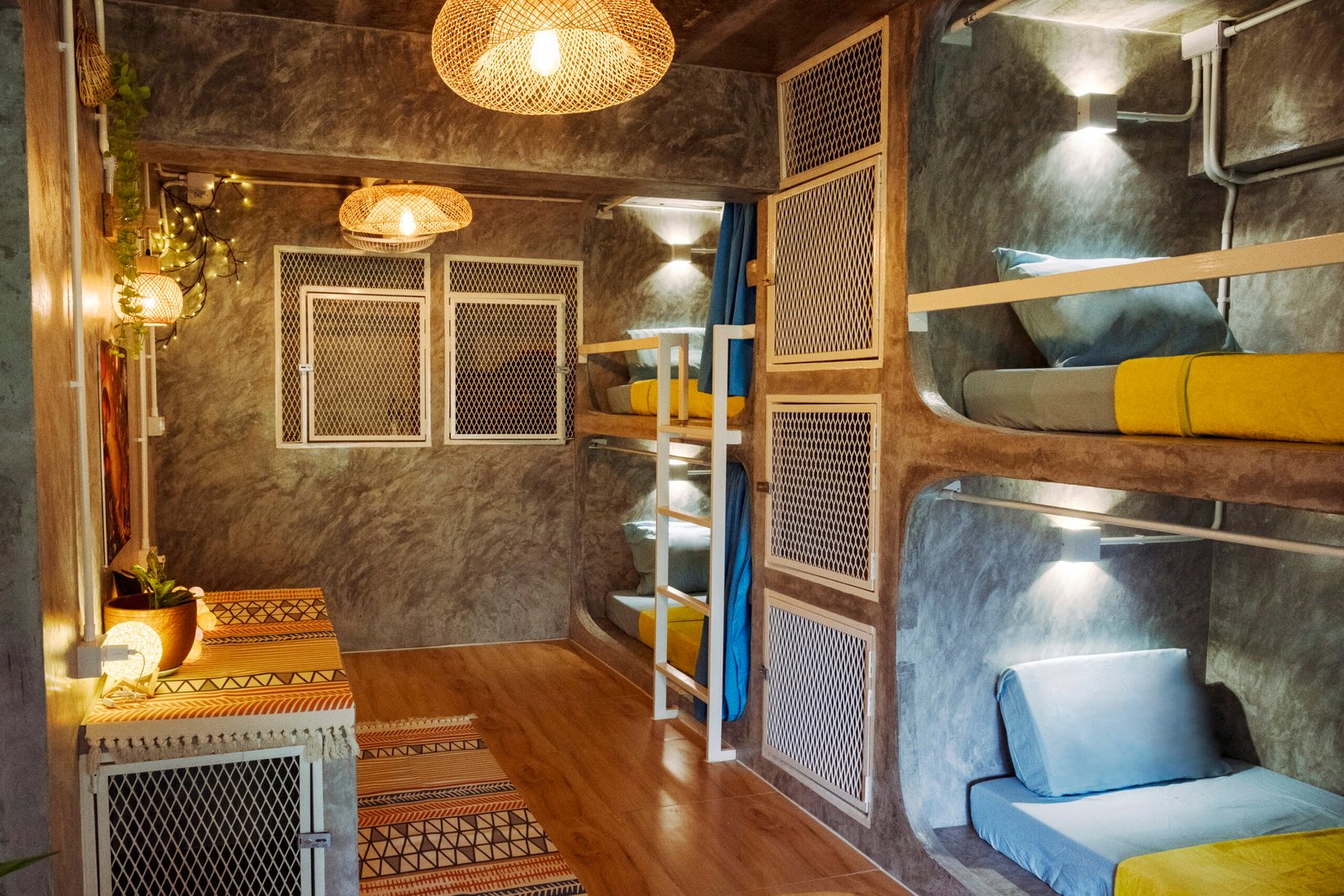 Alice dorm bed alcoves with privacy curtains at Wonderland Jungle Hostel Koh Tao