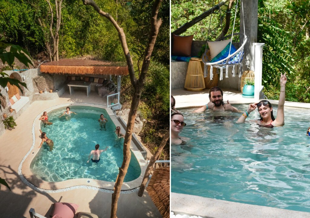 Group of backpackers meeting at hostel common area on Koh Tao | Wonderland Jungle Hostel