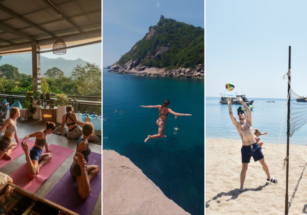 Solo traveller exploring Koh Tao beach with backpack | Wonderland Jungle Hostel
